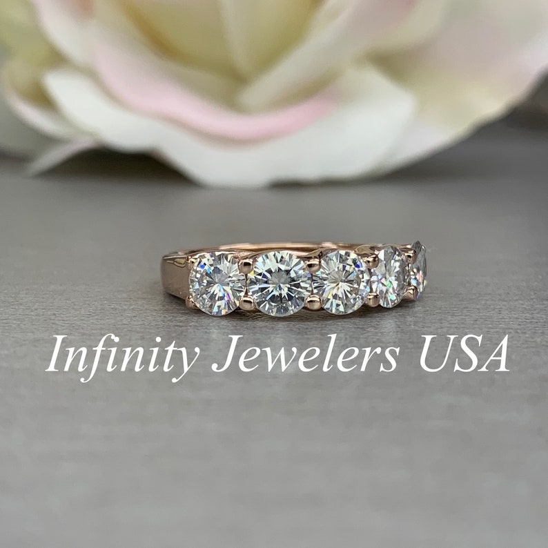 Half Eternity Moissanite Wedding Band 14k Gold Moissanite Etsy