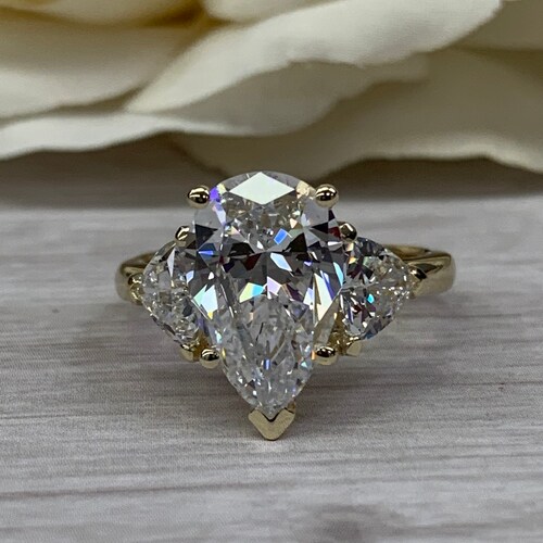 Pear Shape Engagement Ring With Trillion Accentspear Shape Etsy