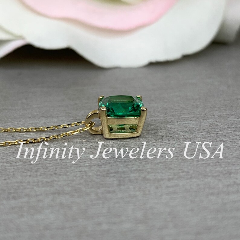 Cushion Cut Emerald Pendant Necklace 14k Gold Dainty Emerald Etsy