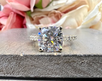 Moissanite Engagement Ring White Gold , Cushion Cut Moissanite Engagement Rings  Solitaire Moissanite Promise Anniversary Wedding Ring #4680