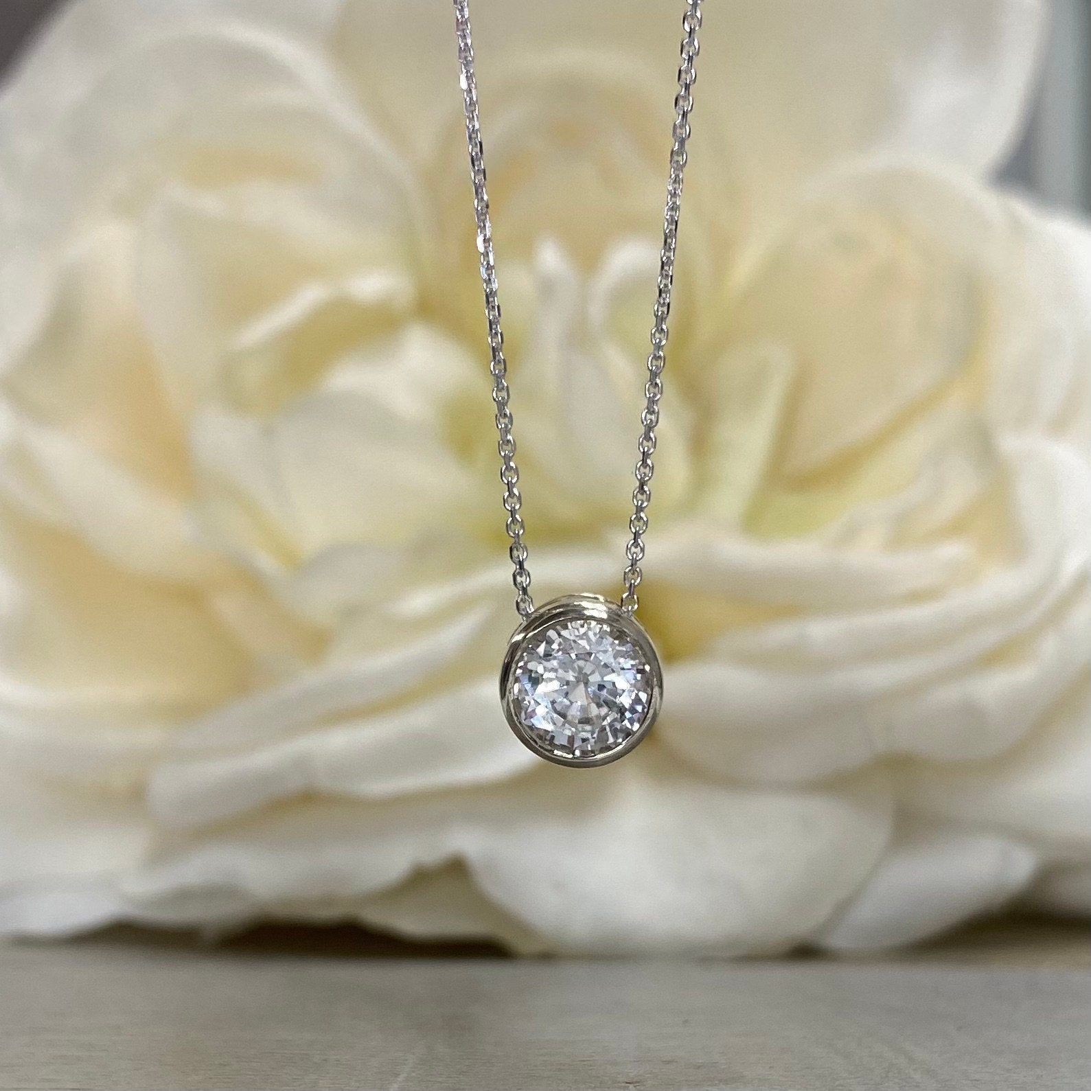 Bezel Set Moissanite Necklace 