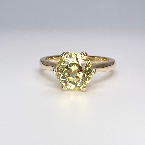 Round Yellow Sapphire Solitaire Engagement Ring, 100 Facet For Extra Brilliance, Yellow Sapphire Ladies Ring, 14K Yellow Gold #6996