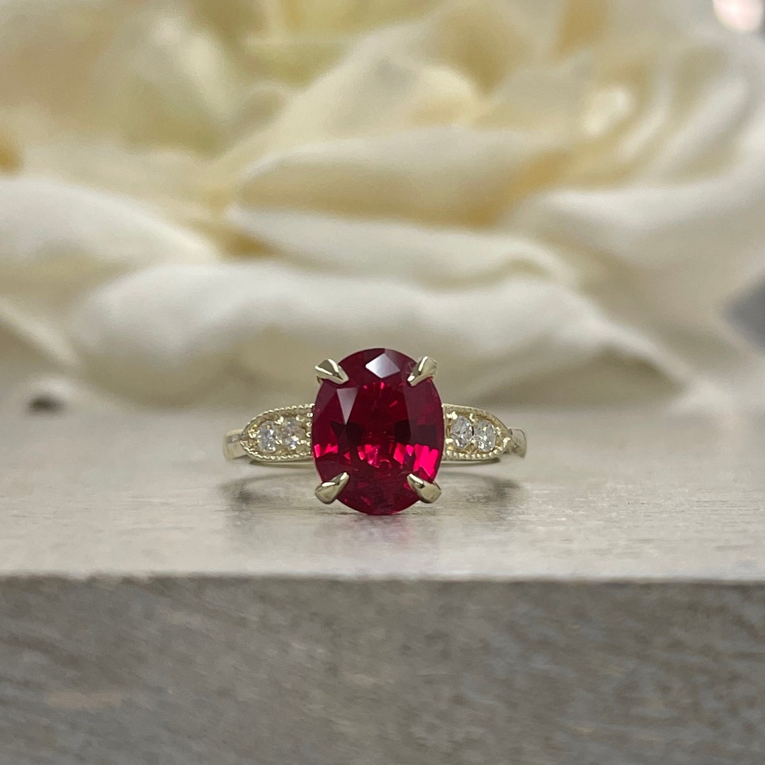 Oval Cut Ruby Ring 14K Yellow Gold for Women Ruby and Diamond ...