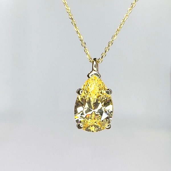 Canary Yellow Necklace 14K Yellow Gold, Pear Shape Pendant Necklace For Ladies, Layering Birthstone Jewelery, Canary Tear Drop Pendant #7060