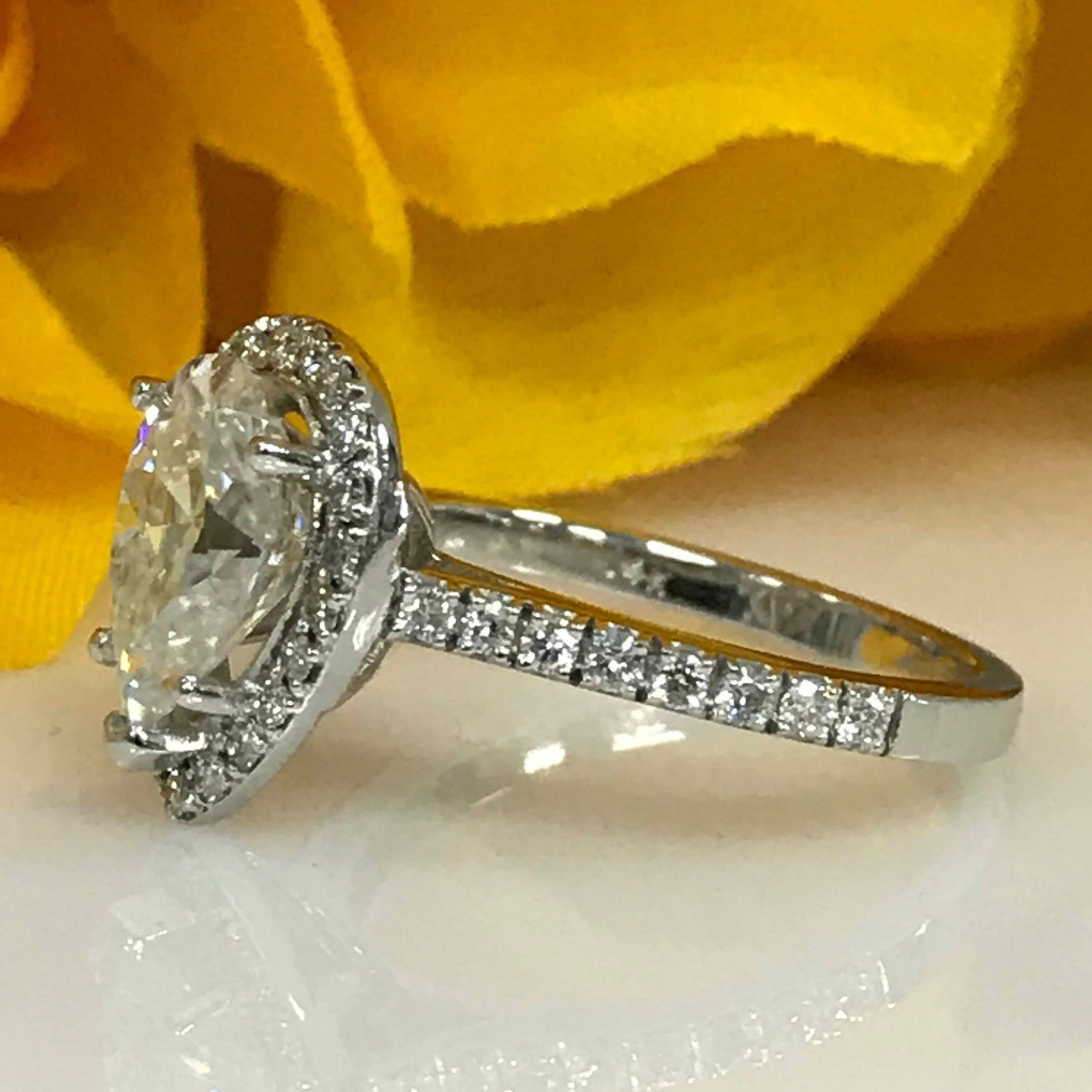 Pear Shaped Moissanite Engagement Ring With Halo 14K Solid - Etsy