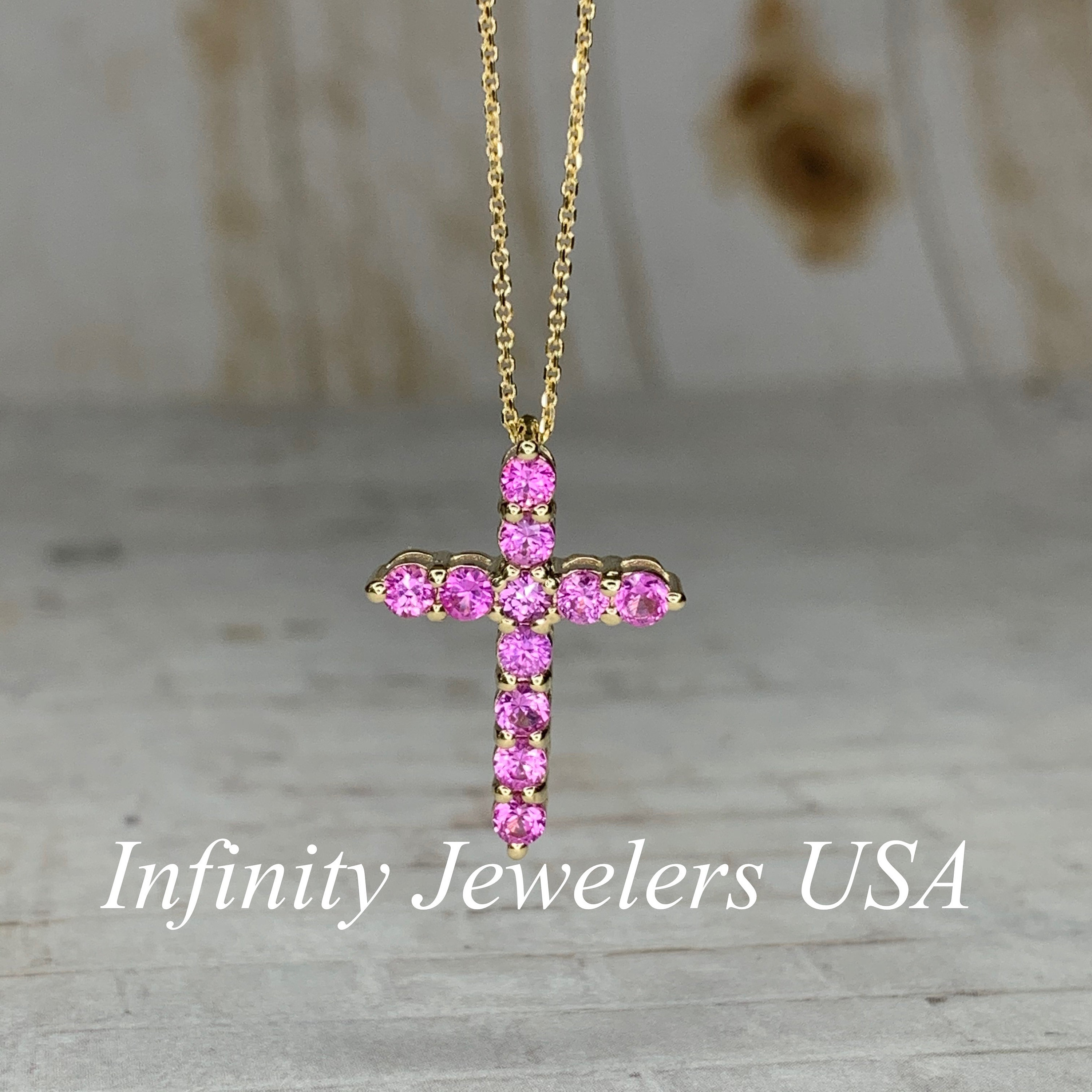 Brilliant cross Necklace ピンク Cross Necklace With Sapphire Stones for Girls, Pink Sapphire Cross