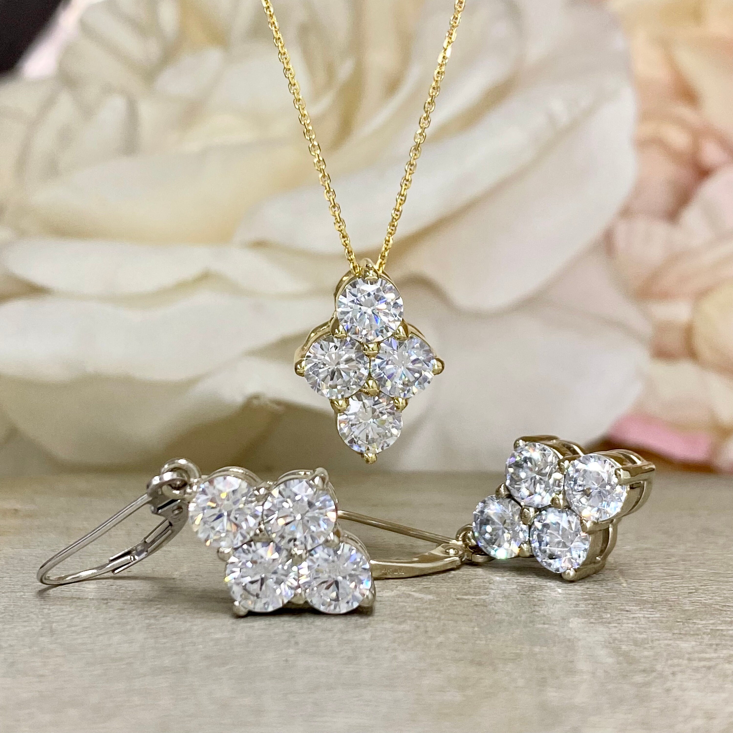 Moissanite Pendant Earring Set 14K 