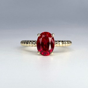 Ruby Solitaire Engagement Ring, Oval Cut Solitaire Wedding Ring, July Birthstone Ring, Simple Oval Minimalist Gemstone Ring for Women, #8262