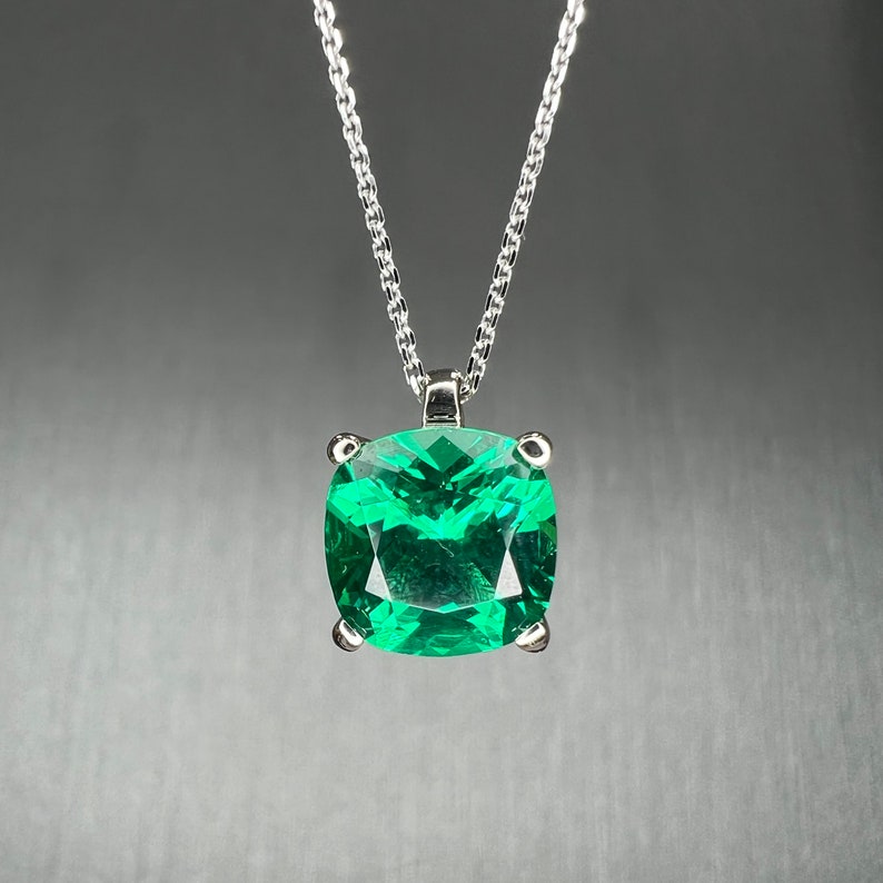 Cushion Cut Emerald Pendant Necklace for Ladies 14k Gold Etsy