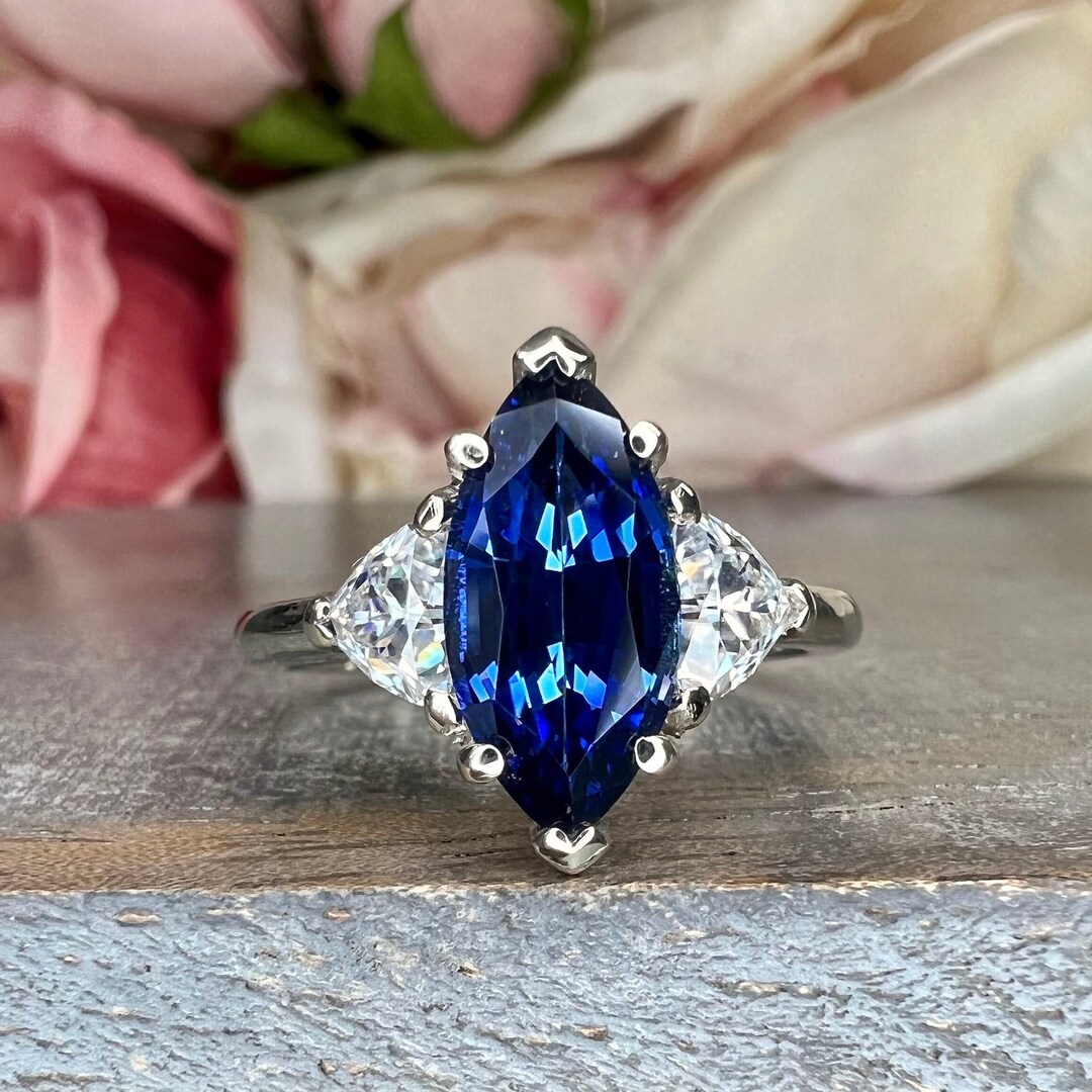 Marquise Sapphire Engagement Ring Sapphire And Moissanite Ring Marquise Sapphire Engagement Ring Sapphire And Moissanite Ring