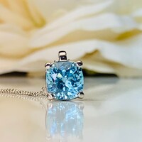 Aquamarine Pendant Necklace 14K Solid White Gold Cushion Cut For Ladies, Light Blue Aquamarine Dainty Necklace Mothers Day Gift Idea,  #7138