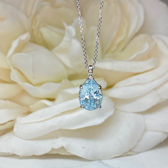 Aquamarine Pendant Necklace 14K Solid 
