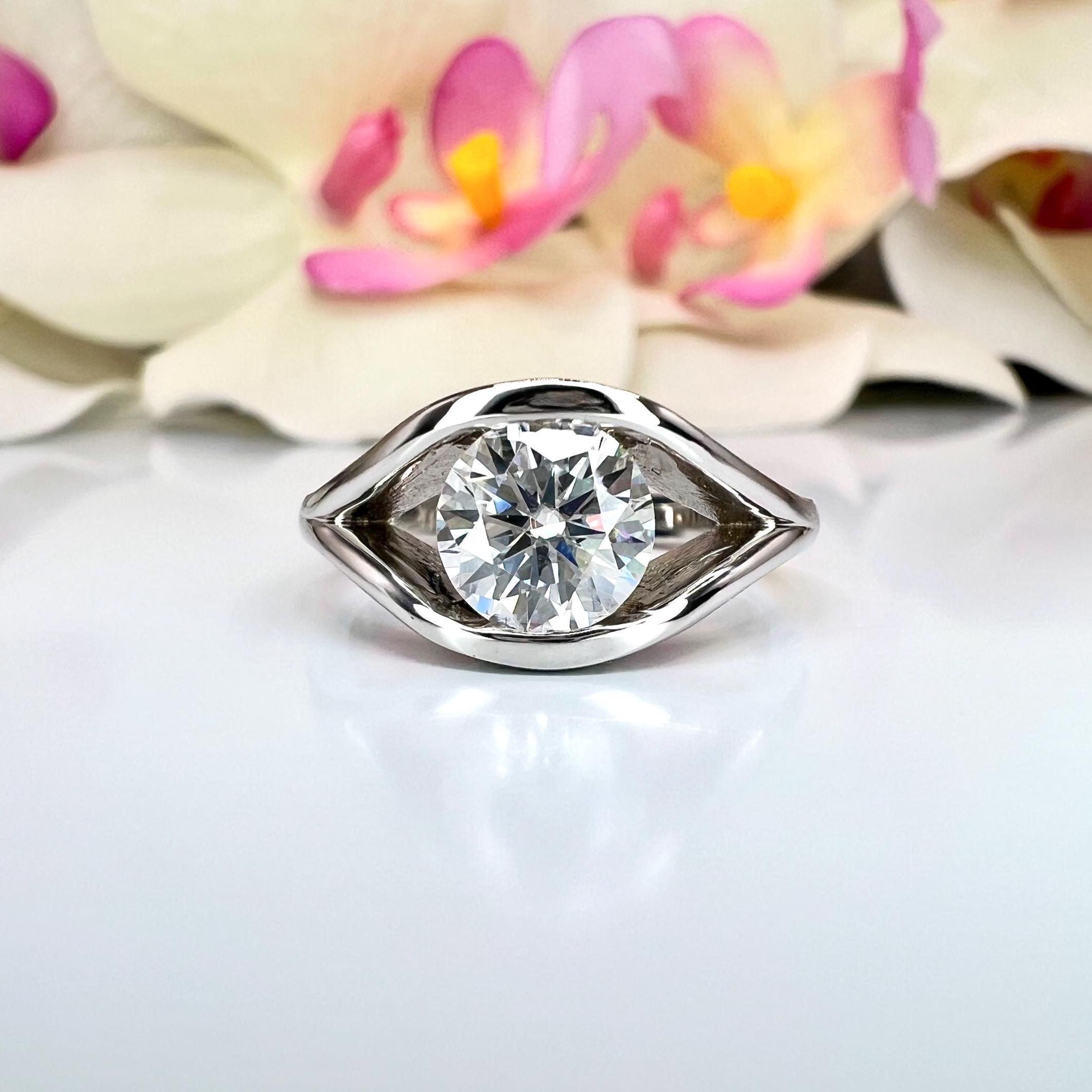 1.00 CTW Lab Grown Diamond Engagement Ring 14K Solid Gold, Channel Set Evil Eye Diamond Ring , Solitaire Diamond Wedding Bridal Ring #8547