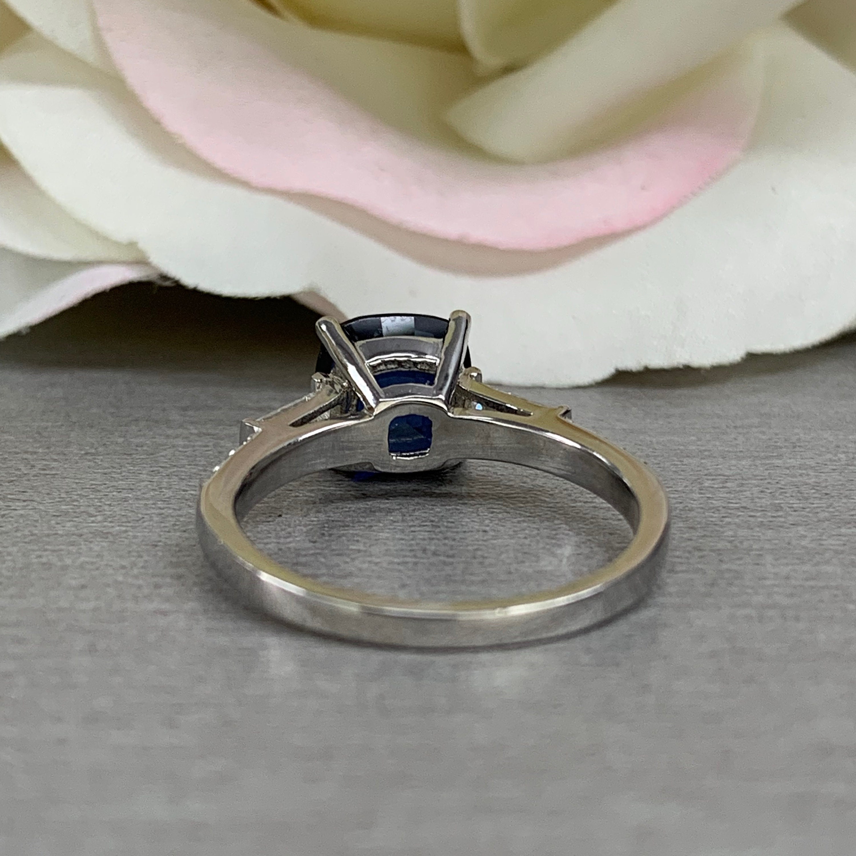 Blue Sapphire Ring Cushion Cut 14K White Gold For Women Blue | Etsy