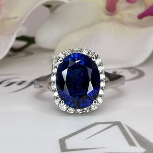 Oval Blue Sapphire Engagement Ring, Diamond Halo Ring, Sapphire and ...