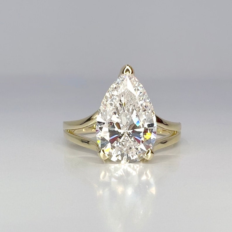 Pear Shaped Solitaire Engagement Ring Solid Gold, Unique Split Shank ...
