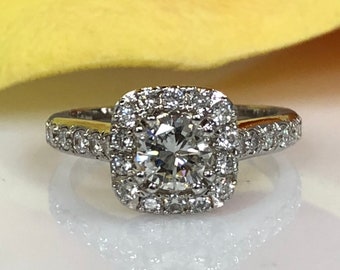 Diamond Engagement Ring With Diamond Halo And Diamond Band Engagement / Promise / Wedding Ring 14K White Gold  #4186
