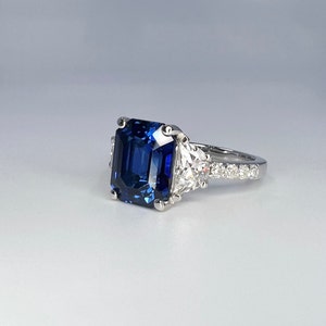 Emerald Cut Blue Sapphire Engagement Ring, Moissanite Ring, Blue ...