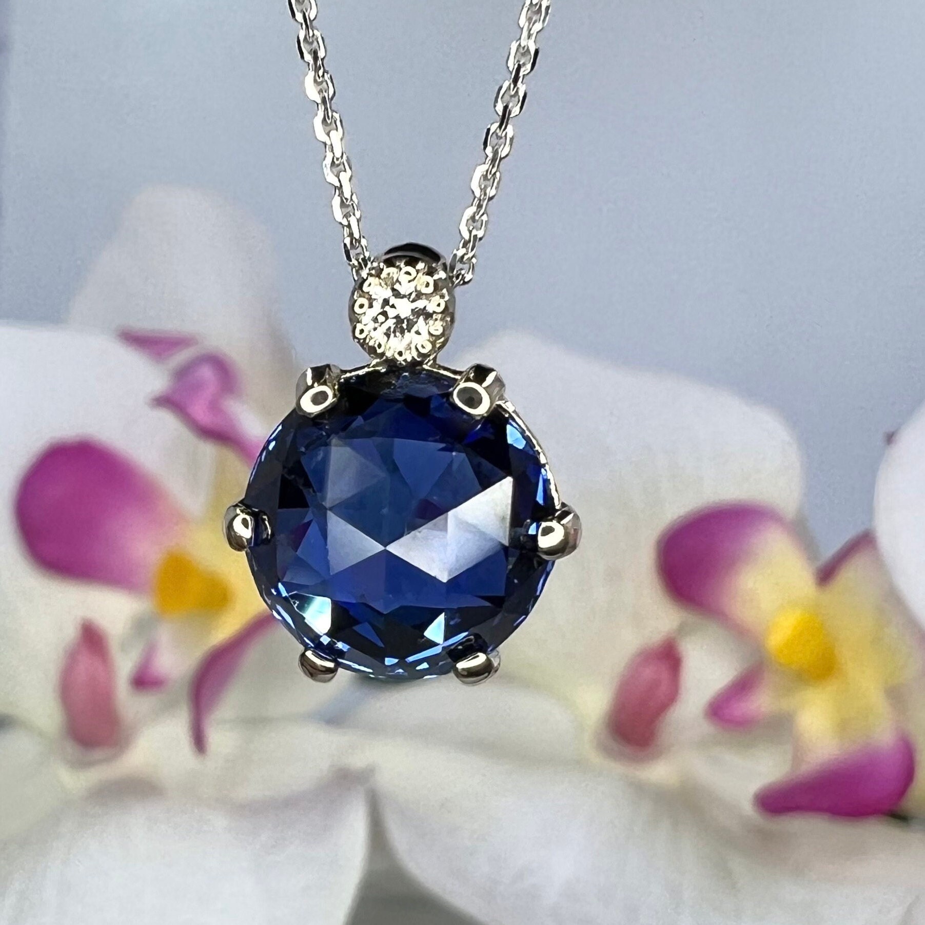 アクセサリー sapphire pendant Blue Sapphire Rose Cut Necklace, Sapphire and Diamond Pendant