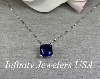 Blue sapphire pendant, Asscher cut sapphire necklace, 14k gold necklace, Ladies sapphire necklace, Gift for her, September Birthstone, #5691
