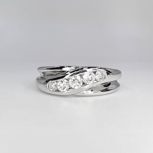 Mens Diamond Wedding Band 14K Solid Gold , Thick Wedding Band For Men With Diamonds , Mans Gold Band , Unique 5 Stone Diamond Band ,  #6685