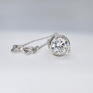 Bezel Set  Moissanite Necklace/Moissanite Solitaire Pendant / Gift Ideas For Her/Everyday Necklace /Wedding Gift 14k White Gold  #6624