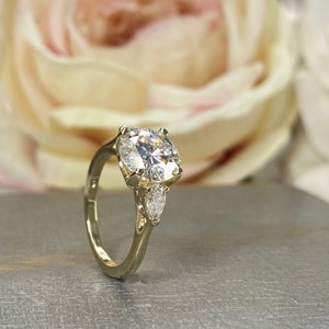 Round Cut Moissanite Engagement Ring, April Birthstone Ring, Three Stone Engagement Ring, Ladies Wedding Ring, Infinity Jewelers USA 6671 image 5