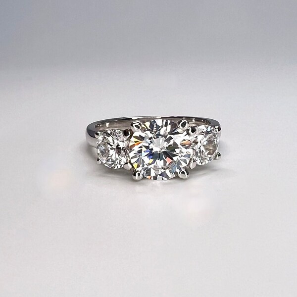 Three Stone Lab Diamond Ring Etsy