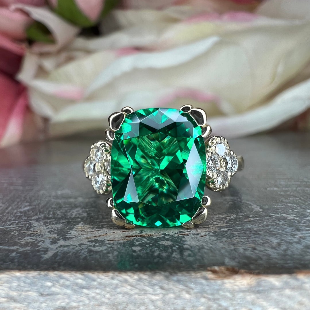 Elongated Cushion Engagement Ring Cushion Cut Emerald and - Etsy