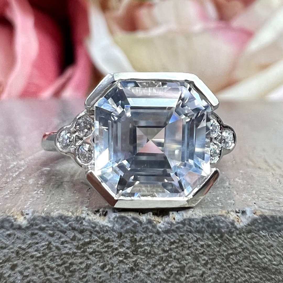 3.30 CTW Asscher Cut Engagement Ring / White Sapphire Wedding - Etsy