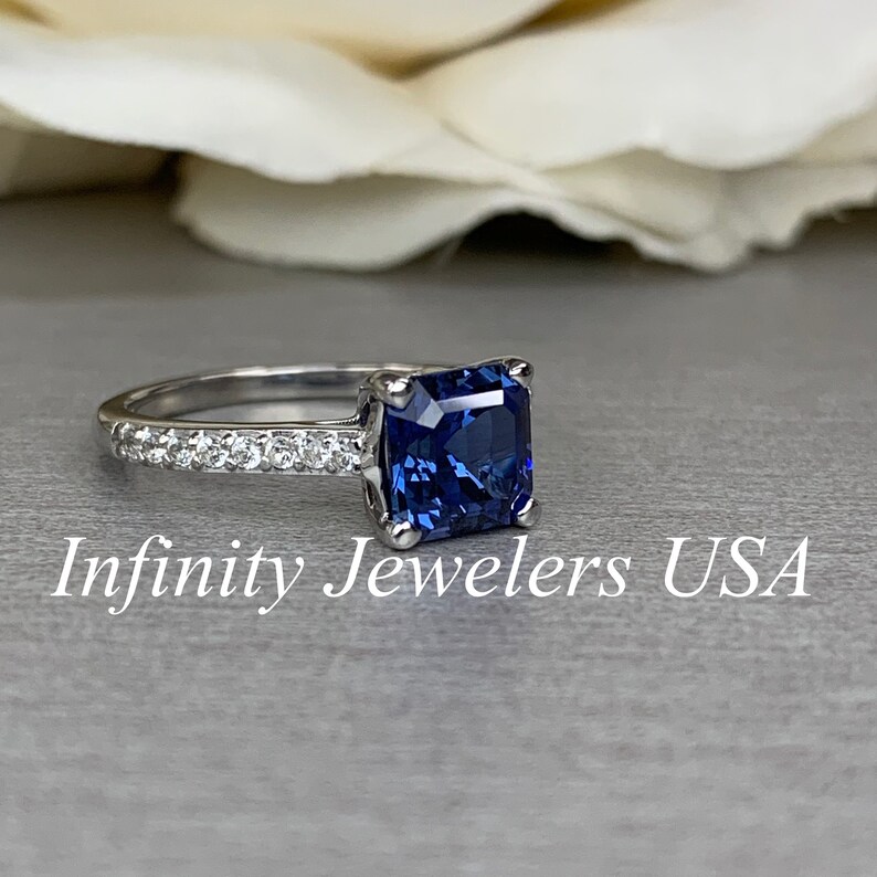 Asscher Cut Blue Sapphire Engagement Ring Engagement Ring - Etsy