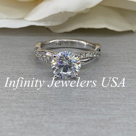 Moissanite Engagement Ring White Gold Round Shaped Moissanite