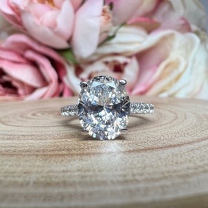 Moissanite Oval Cut Engagement Ring With Round Accents / 3.45ctw. in ...
