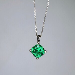 Cushion Cut Green Emerald Pendant Necklace, Emerald 14k Gold May Birthstone Pendant, Dainty Cushion Cut Ladies Necklace Bridal Gift    #6160