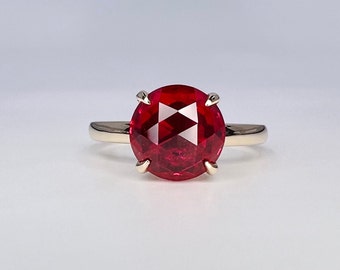 Round Rose Cut Ruby Solitaire Engagement Ring Yellow Gold Ruby Solitaire Ring July Birthstone Ring Unique Vintage Anniversary Rings   #7426