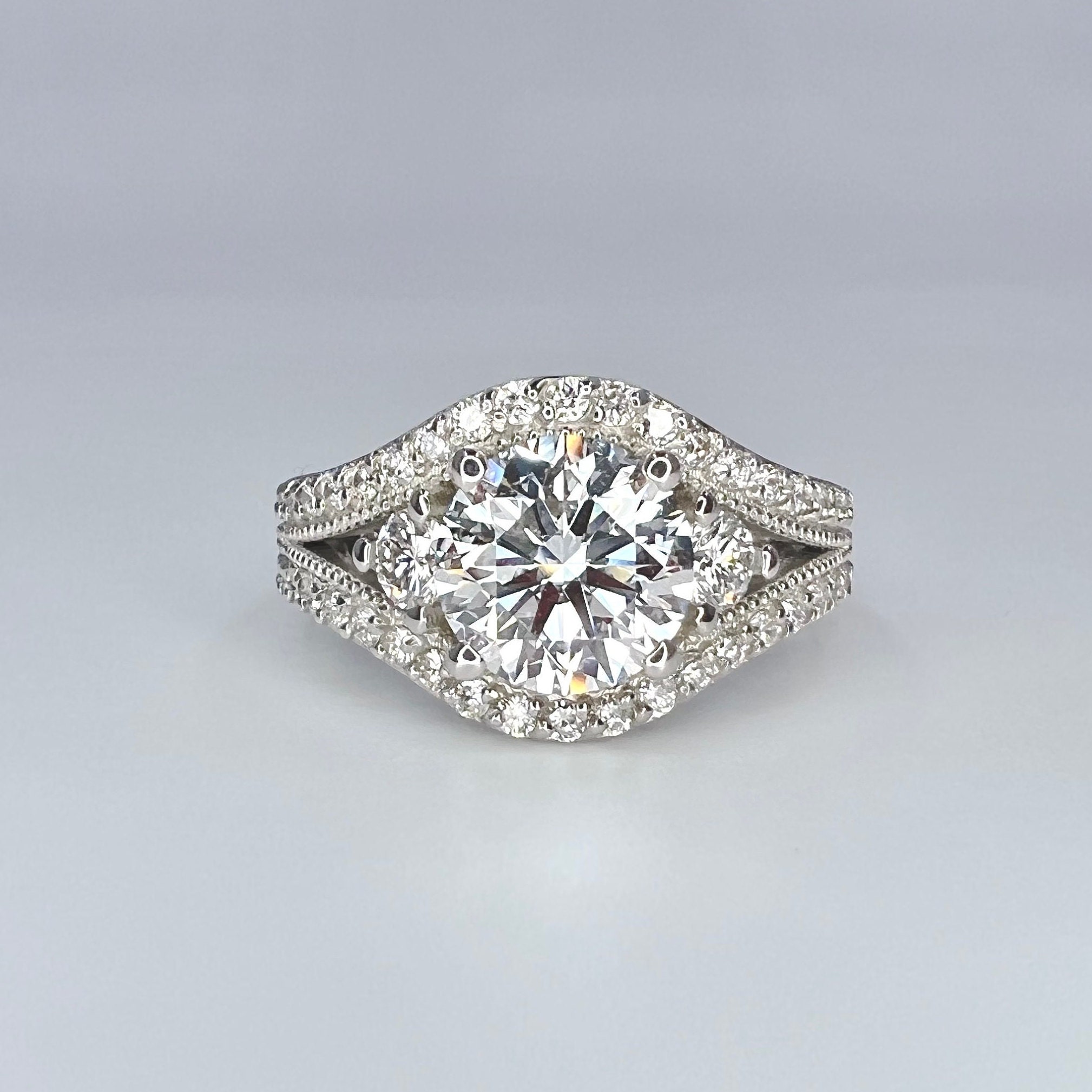 2.10 carat round Lab grown diamond engagement ring 14k solid gold, cvd lab created diamond ring,IGI certified diamond ring, #8197