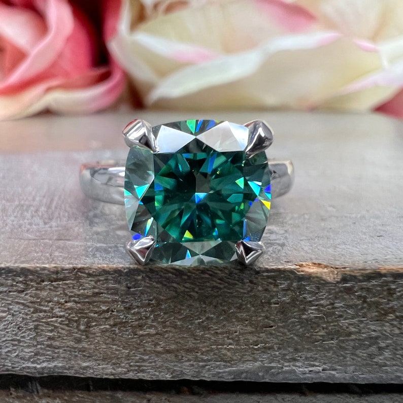 Teal Blue Moissanite Engagement Rings for Women White Gold Etsy