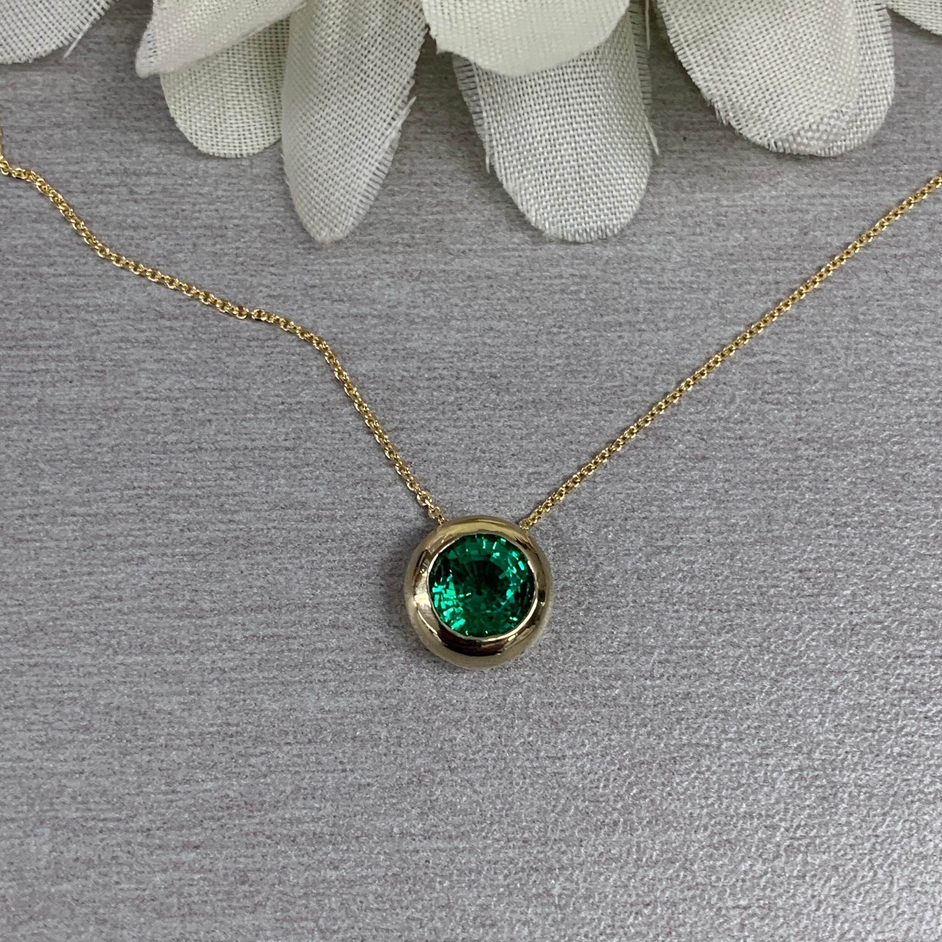 Round Emerald Pendant Necklace 14k 