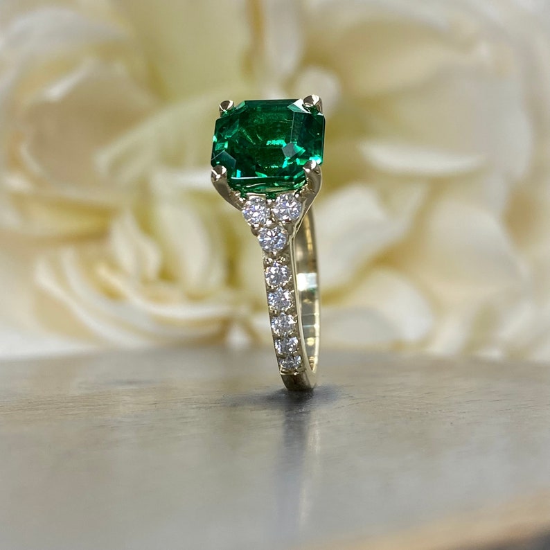 Asscher Cut Engagement Ring / Green Emerald Wedding Ring / | Etsy