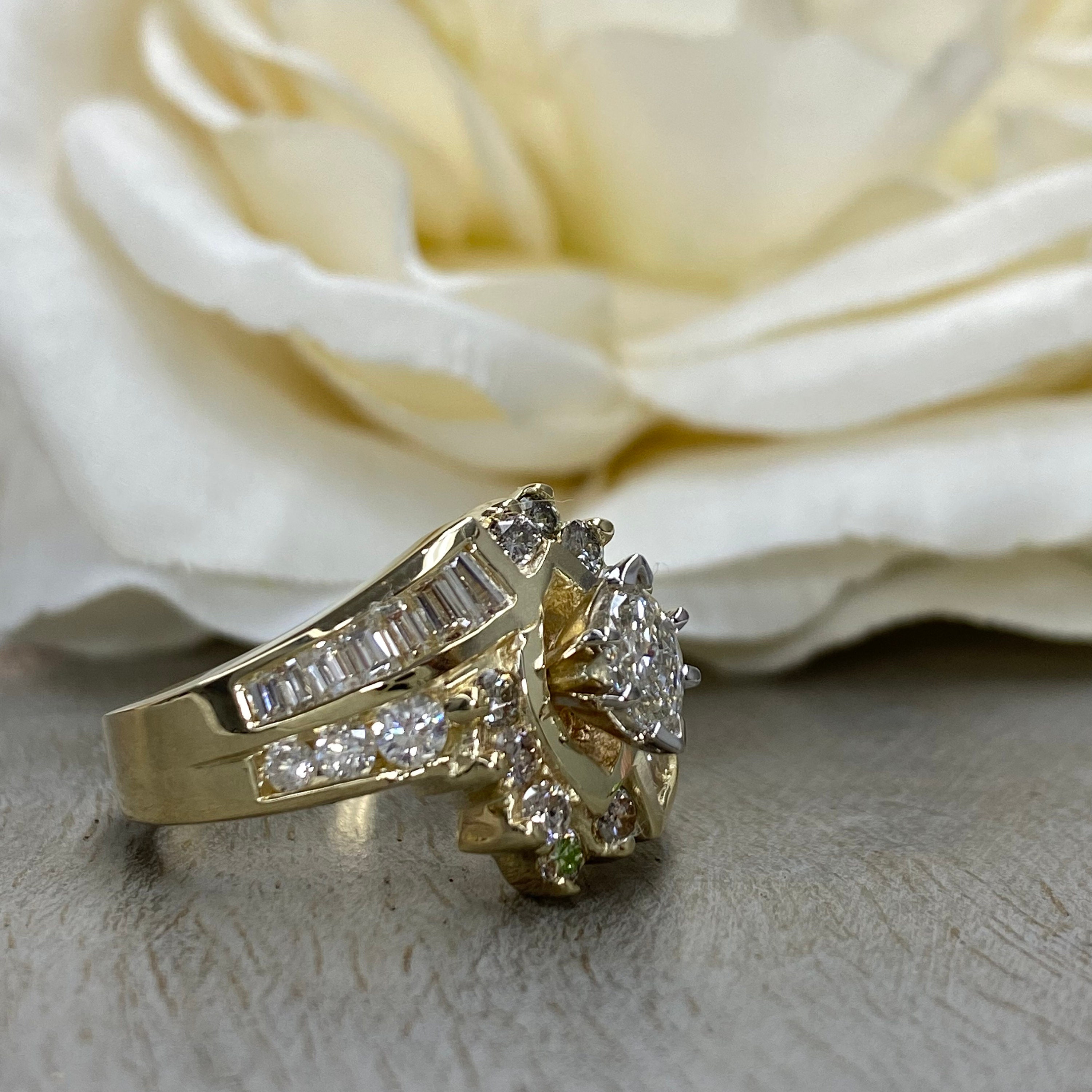 Genuine Marquise Diamond Ring 14K Yellow Gold Diamond ...