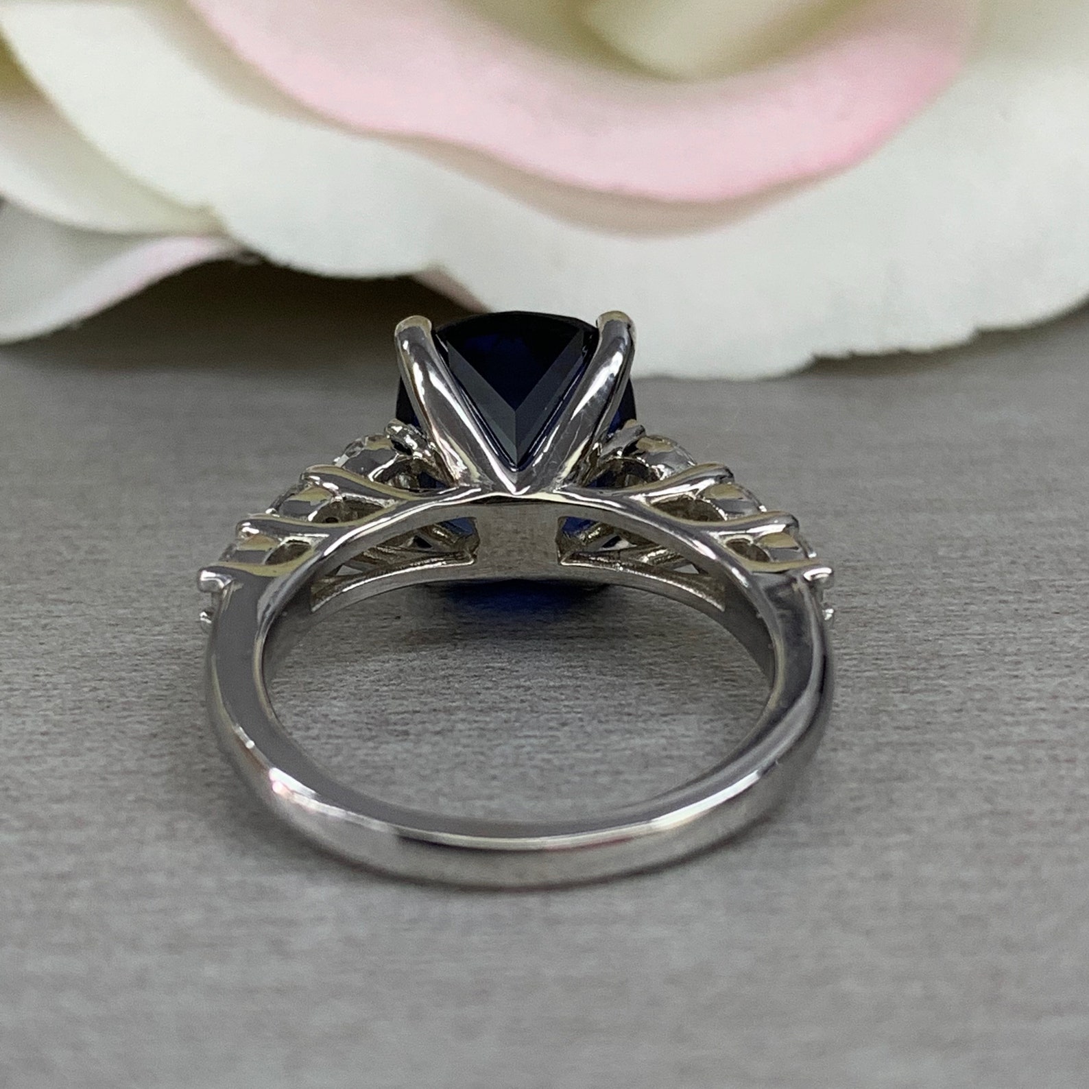 Elongated Cushion Cut Engagement Ring / Blue Sapphire Wedding | Etsy