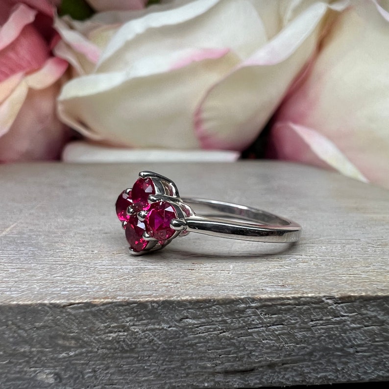 Four Stone Ruby Ring 14K Solid White Gold Ruby Promise Ring - Etsy