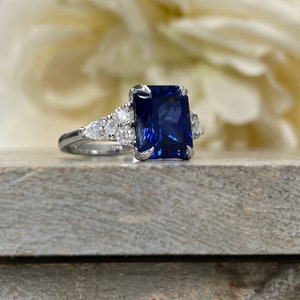 Blue Sapphire Engagement Ring 14K White Gold Blue Sapphire - Etsy