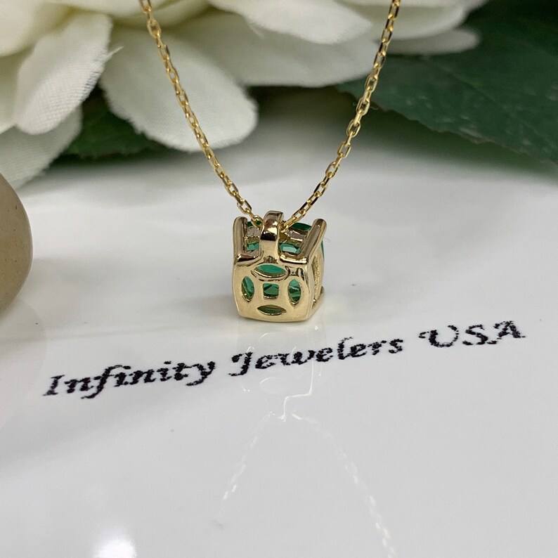 Cushion Cut Emerald Pendant Necklace 14k Gold Dainty Emerald Etsy