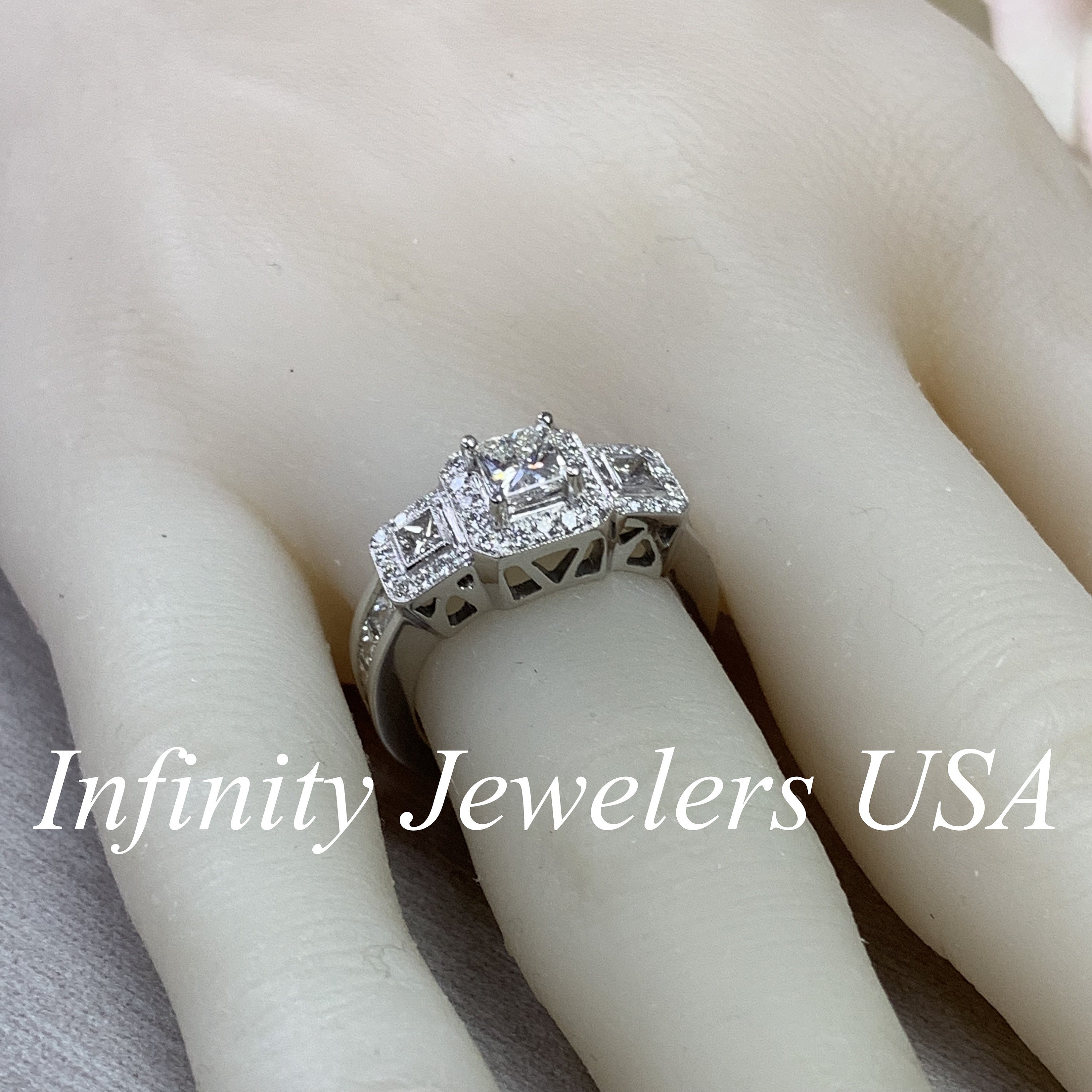 Princess Cut Diamond Engagement Ring 14K White Gold Three Stone Vintage ...