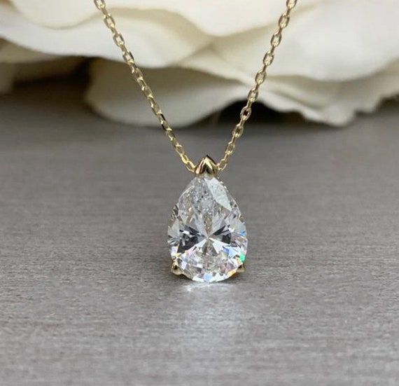 Moissanite Pear Pendant Necklace For Ladies Shape - Ladies Gold Pendant Necklaces Moissanite Pear Pendant Necklace For Ladies Shape - Ladies Gold Pendant Necklaces
