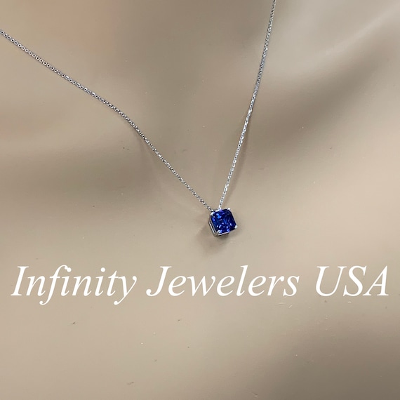 Blue Sapphire Pendant, Asscher Cut Sapphire Necklace, 14k Gold