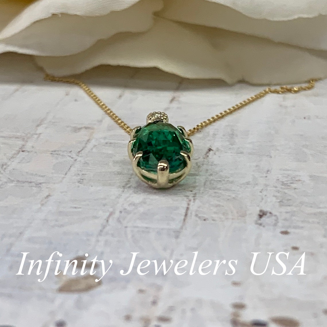 Emerald Pendant Vintage Style Necklace Elongated Oval | Etsy