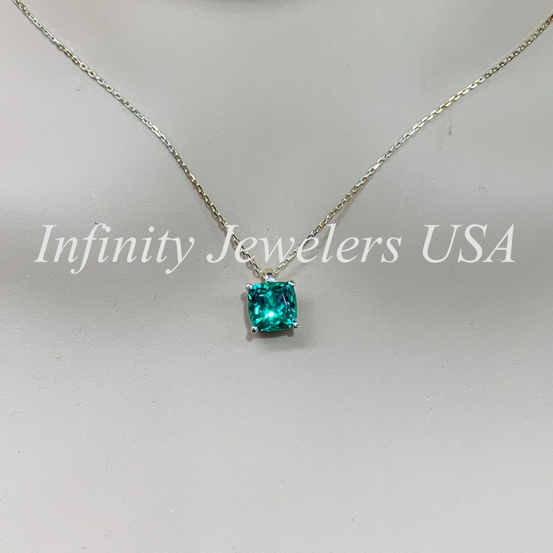 Cushion Cut Emerald Pendant Necklace 14k Gold Dainty Emerald Etsy