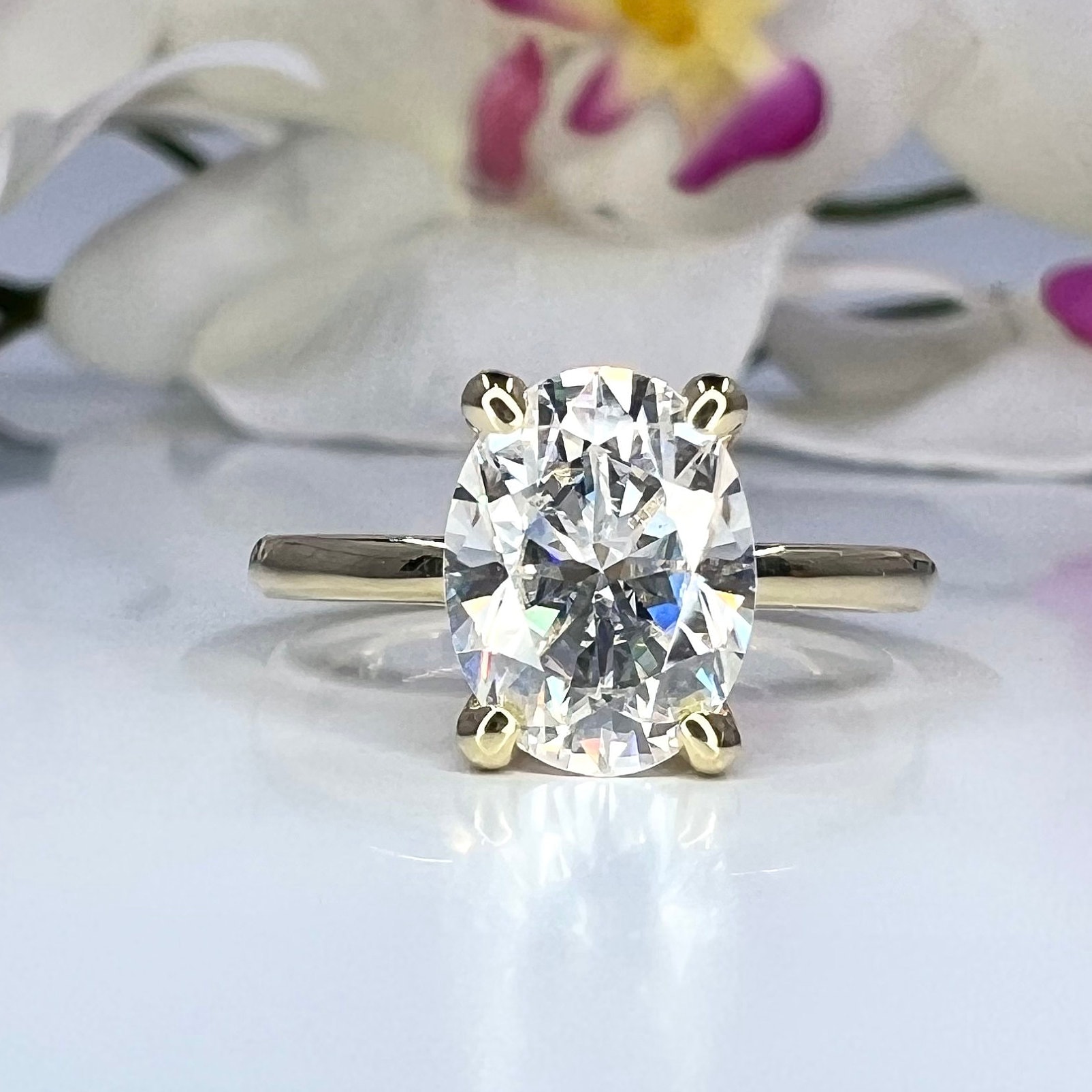 Oval Moissanite Ring 14K Solid Gold, Oval Solitaire Engagement Ring ...